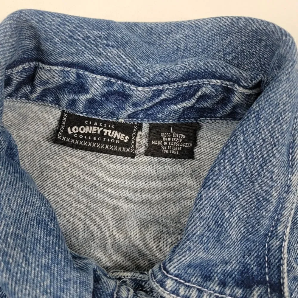 Vintage Y2K Tweety Bird Looney Tunes Warner Bros‎ Denim Jacket Large Button up